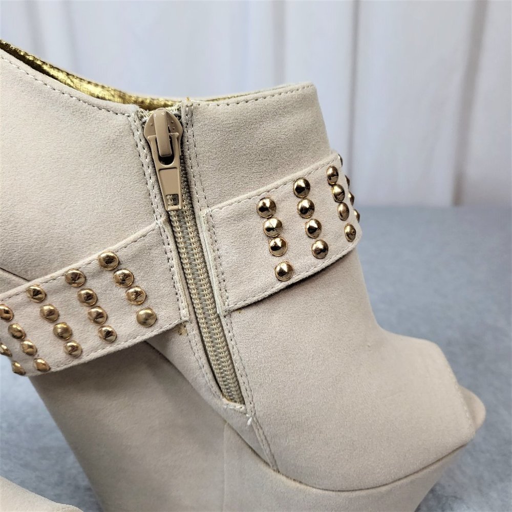 * Mona Mia Nude With Gold Studs Faux Leather Wedge Booty - Picture 6 of 15